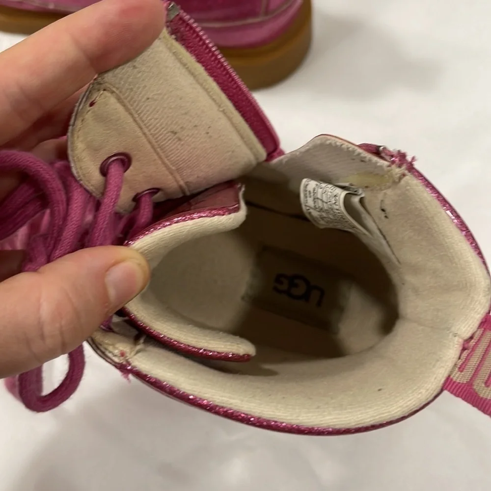 Ugg Robley Kids Pink Glitter Lace-Up Boots Size 4